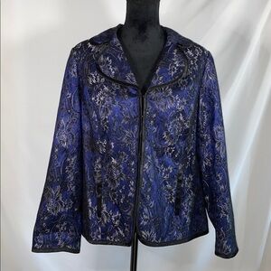 Laura Ashley Woman Blue & Black Metallic Lace Overlay Dressy Jacket Size 1X